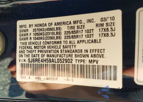 2010 Honda Cr-V Ex from USA, damaged, VIN 5J6RE4H59AL052902